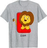 Cute Colorful Zoo Cartoon Animal ABC Children's Letters Motif L Like Lion T-Shirt - Heather Grey