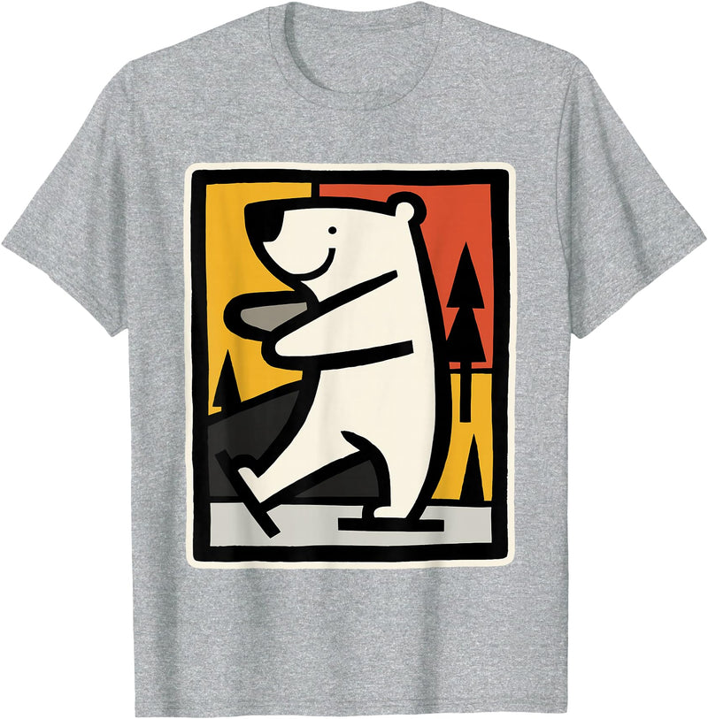 Utschki Bratschki Ice Bear Ice Skating Cartoon Graphic T-Shirt - Heather Grey