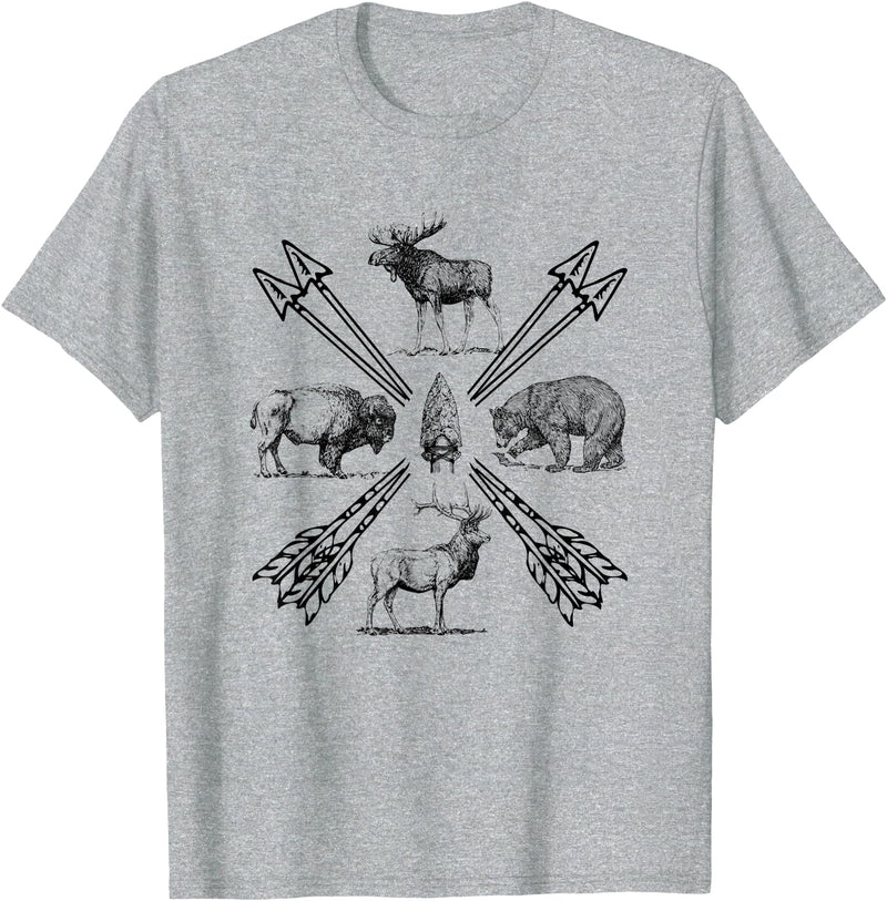 Moose Buffalo Bear Elk Wildlife Animals Moose Buffalo Bear Elk Wildlife Outdoorsman T-Shirt - Heather Grey