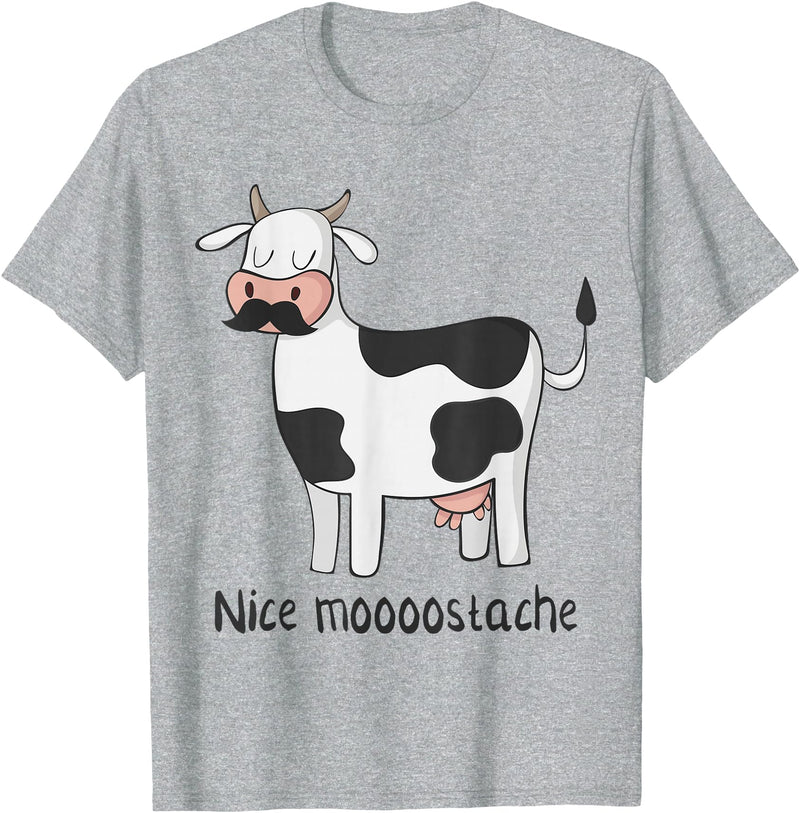 Funny Awesome Cow T-Shirts Nice Moostache - Funny Cow With Mustache T Shirt T-Shirt - Heather Grey