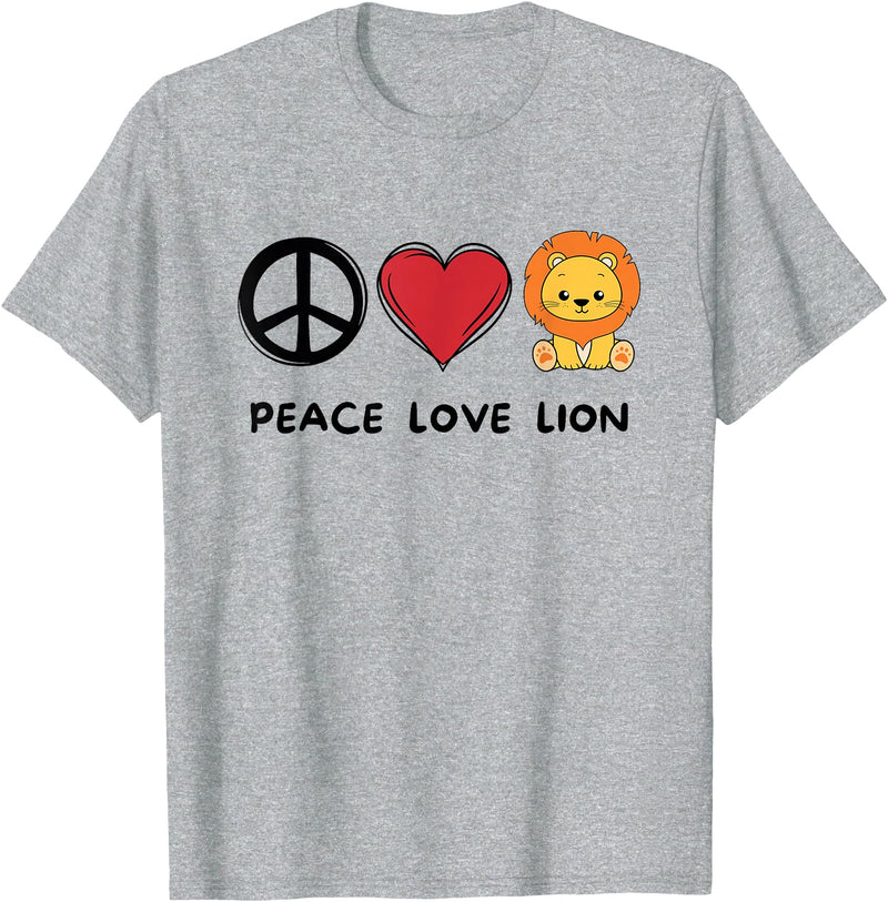 Peace, Love And Lion Retro Lion Animals Lover Peace, Love Lion Retro Cute Lion Animals Lover T-Shirt - Heather Grey