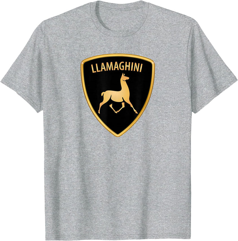 Llamaghini Apparel Co Llamaghini Funny Hillarious Llama Emblem Parody Fun Design T-Shirt - Heather Grey