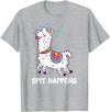 Funny Llama Pun by DSMD Spit Happens Llama Alpaca Lovers Funny Animal Pun T-Shirt - Heather Grey