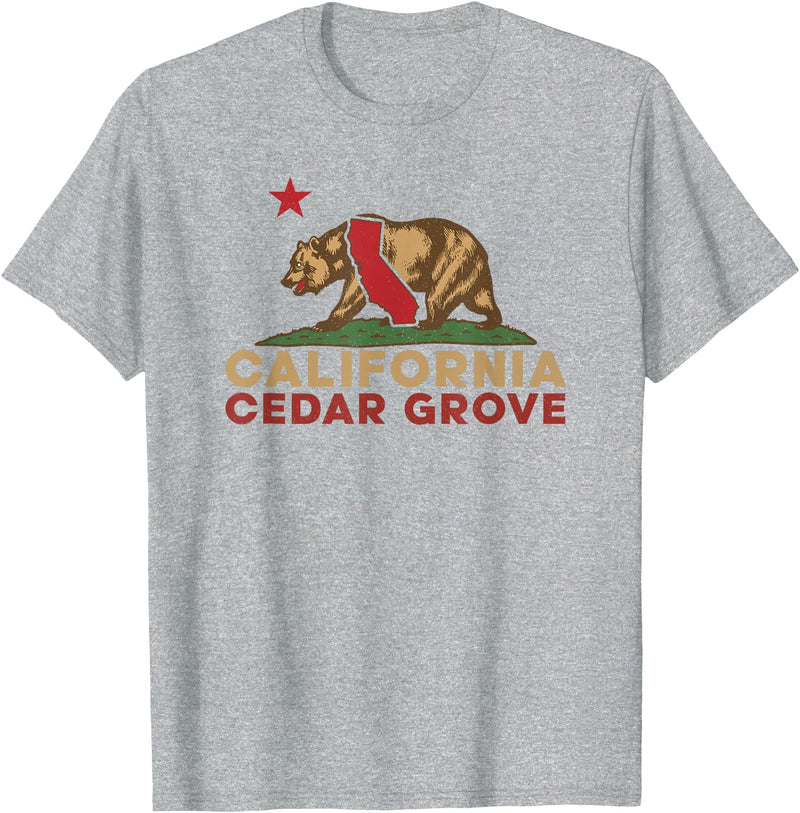 California Bear Vintage Cedar Grove West Coast Cedar Grove California Vintage Bear Retro State Pride T-Shirt - Heather Grey