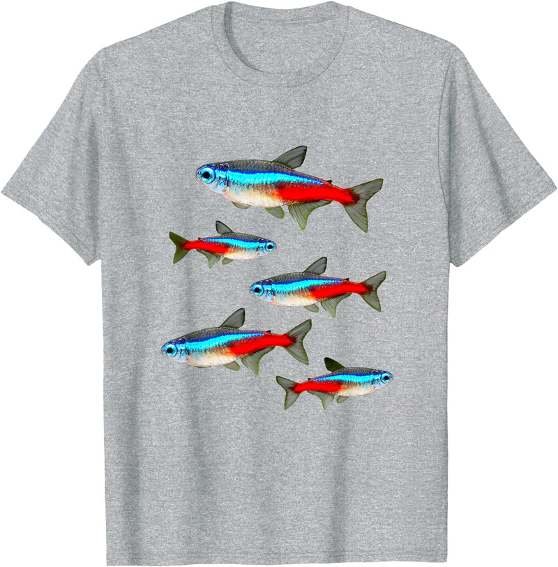 Neon Tetras Aquarium Tees Neon Tetras Aquarium Schooling Fish Tank Lovers T-Shirt - Heather Grey
