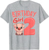 Pig Birthday 2 Cute Girl Farm Party Apparel Pig 2nd Birthday Girl Party Oink Farm Hog Farmyard Piggy T-Shirt - Heather Grey