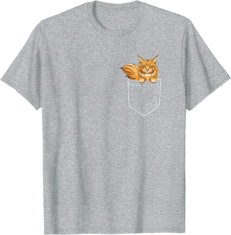 Cute Maine Coon Cat Mom Gifts T Shirts & Hoodies Funny Mens Womens Pocket Orange Maine Coon Cat Lover Owner T-Shirt -