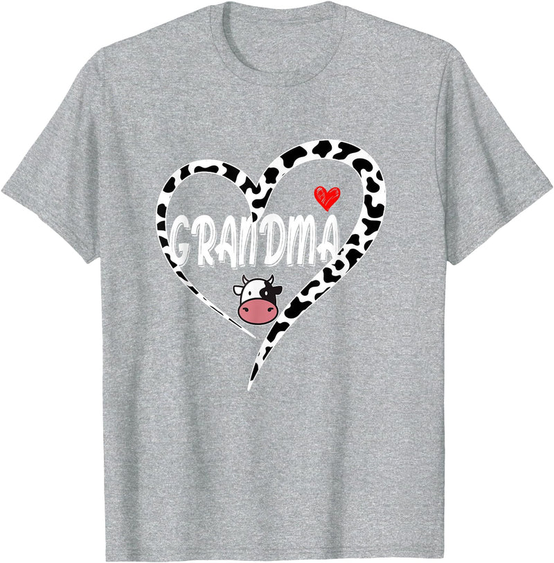 Black White Family Cow Farm Grandma Cow Print Cow Heart Pattern Farmer Cows Mother's Day T-Shirt - Heather Grey