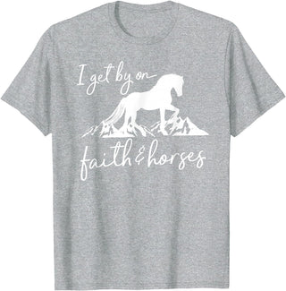 Equestrian Horse Lover Graphic Designs Faith and Horses - Christian Horse Lover T-Shirt - Heather Grey