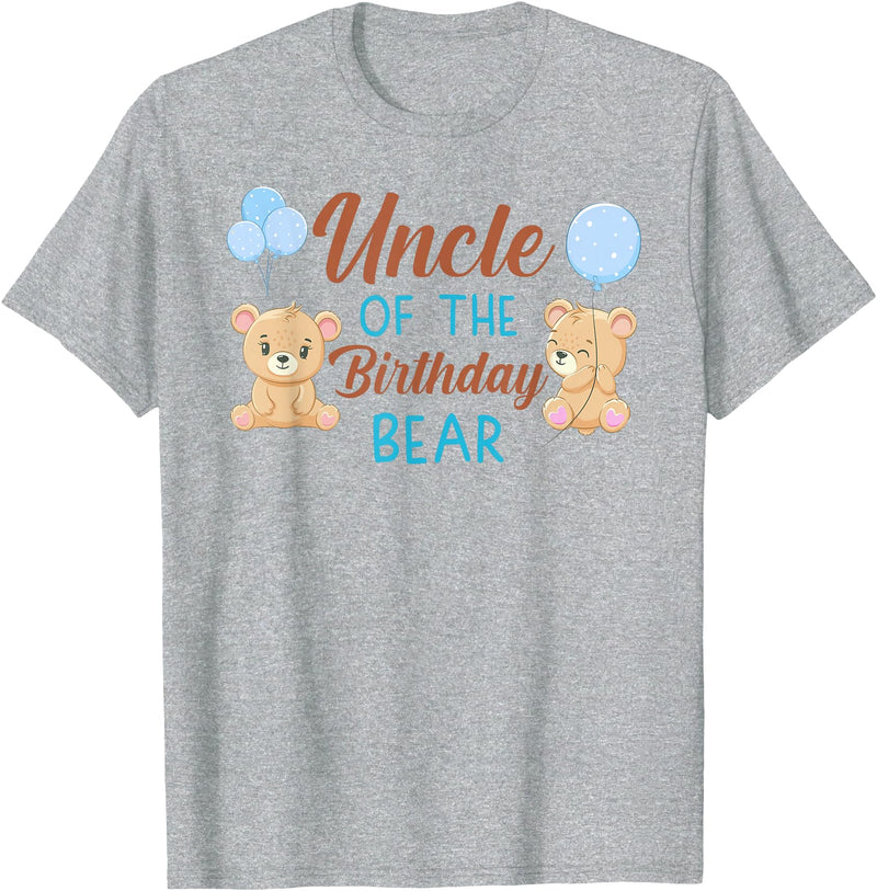 Family Birthday Bear Gifts Uncle of Birthday Boy Bear 1st Birthday Party Boy T-Shirt - Heather Grey