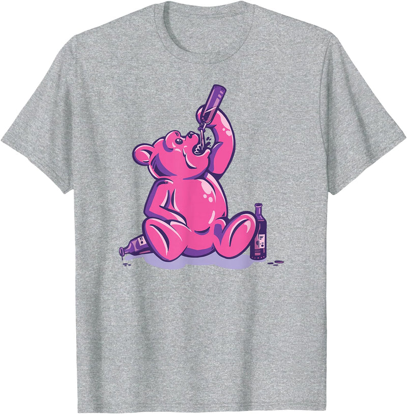Drunk Gummy Bear - Funny Drinking Illustration Humor Alcohol T-Shirt - Heather Grey
