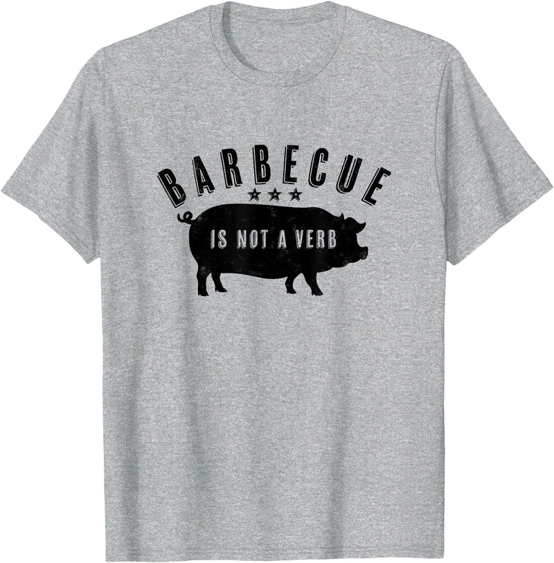 Cotton Canvas Barbecue Is Not A Verb Funny Southern Food Pork BBQ Pig T-Shirt - Heather Grey
