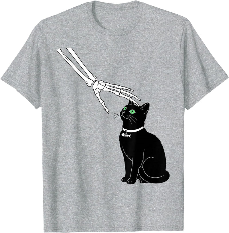 Cat and Skeleton Funny Spooky Skeleton Pet Cat Funny Spooky Halloween T-Shirt - Heather Grey