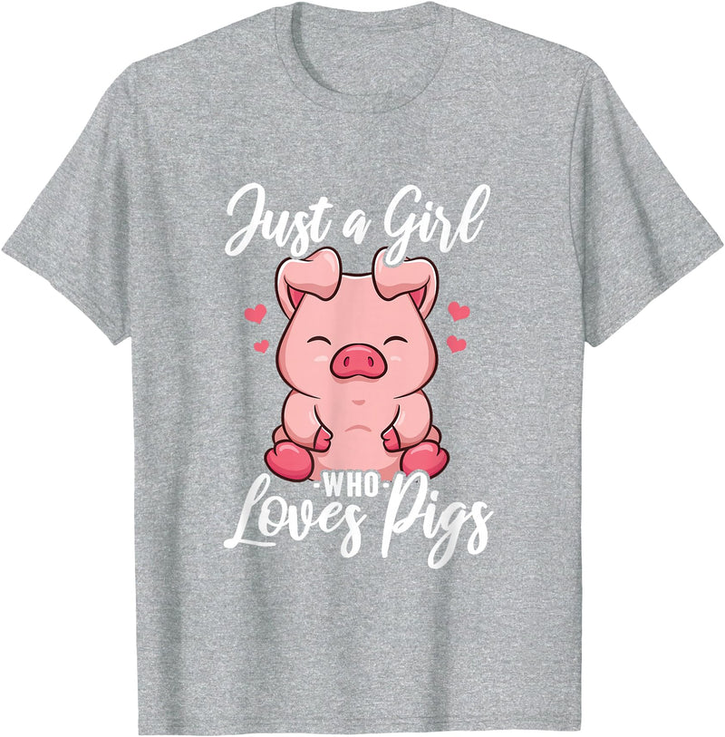 Just A Girl Who Loves Pigs. T-Shirt - Heather Grey
