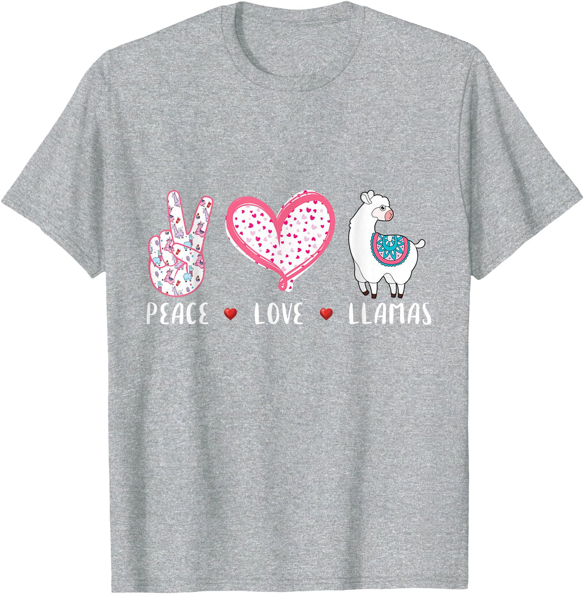 Peace Love llama Lovers Designs Co. Peace Love Llamas Gift for Girls Boys Kids Women Men Llama T-Shirt - Heather Grey