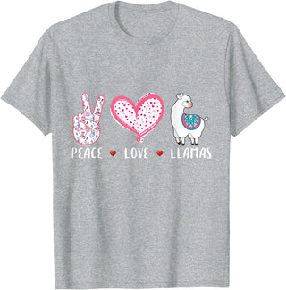 Peace Love llama Lovers Designs Co. Peace Love Llamas Gift for Girls Boys Kids Women Men Llama T-Shirt - Heather Grey