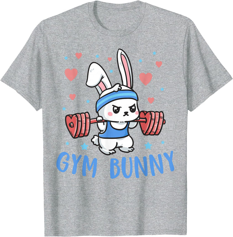 Gym Bunny Hearts Barbell Funny Workout Clothes Lift Weights T-Shirt in Heather Grey