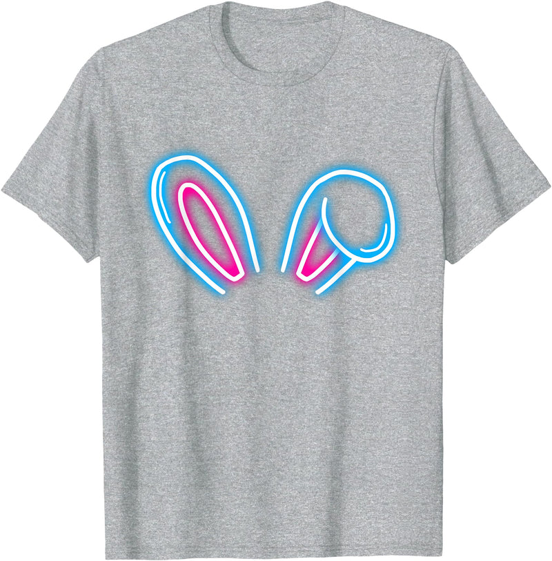 Blue Magenta Bunny Ears Cute Rabbit Pet Rabbit Lover Gift T-Shirt in Heather Grey