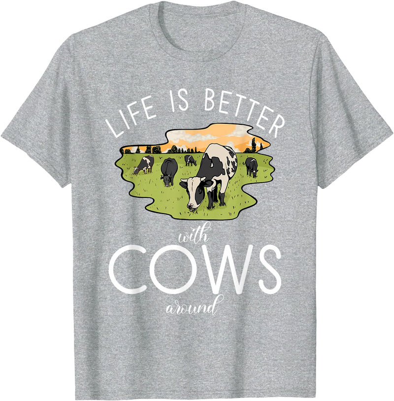 Cow Farmer Gifts Life is better with Cows around Cow Lover T-Shirt - Heather Grey