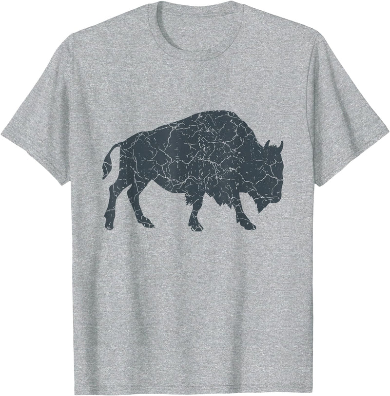 Bison Lover Gifts Wildlife I Bison Natural Reserve Vintage Buffalo I Distressed Bison T-Shirt - Heather Grey