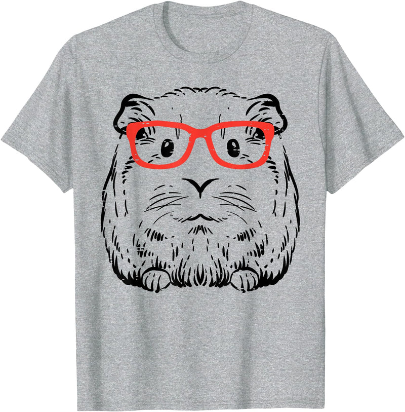 Guinea Pig Shirts For Men Women Kids Gift Guinea Pig Glasses Cute Hispter Cavy Nerd Pet Women Men Kids T-Shirt - Heather Grey