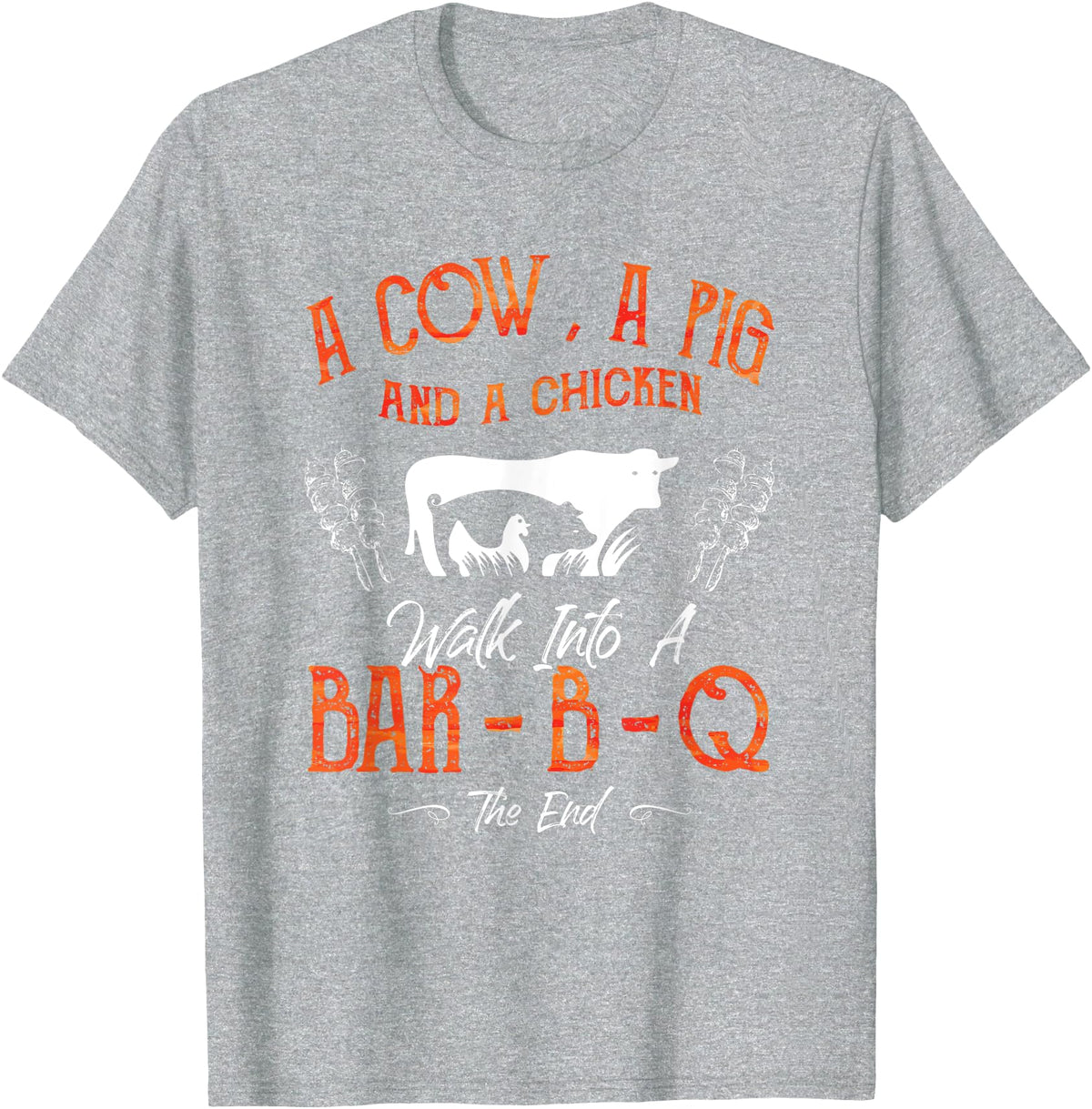 Cow Pig Chicken - Master Griller - DressedForDuty A Cow, a Pig and a Chicken Barbecue BBQ Master Griller Chef T-Shirt - Heather Grey