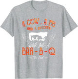 Cow Pig Chicken - Master Griller - DressedForDuty A Cow, a Pig and a Chicken Barbecue BBQ Master Griller Chef T-Shirt - Heather Grey