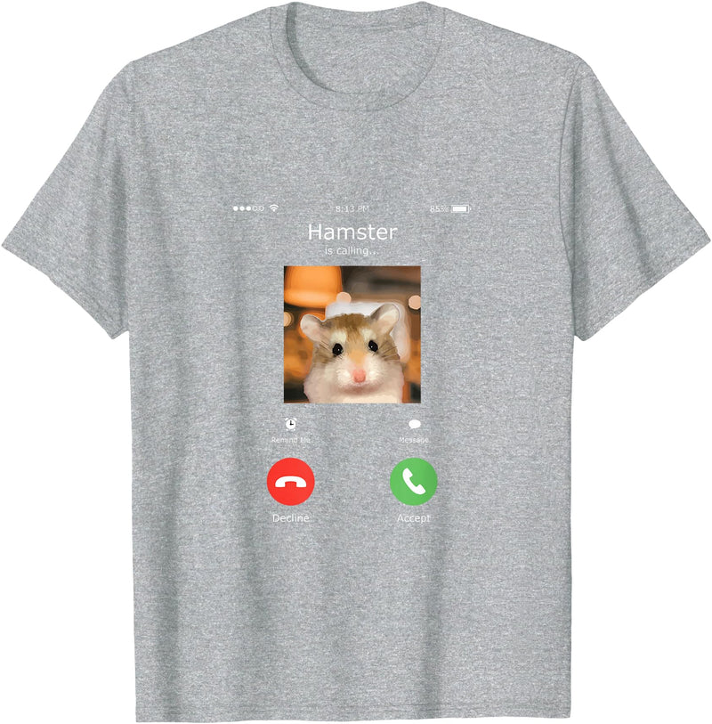 Hamster Calls Funny Phone for Hamster Owners, Animal Lovers T-Shirt - Heather Grey