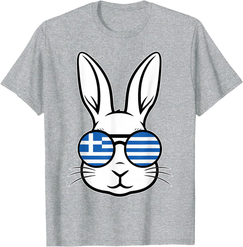 Greek Flag of Greece Happy Easter Rabbit Greek Easter T-Shirt in Heather Grey
