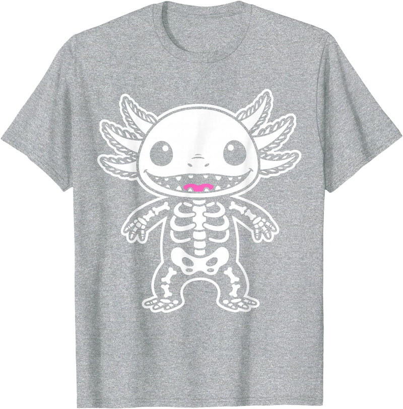 Magical and Funny Halloween Gifts Axolotl Skeleton Halloween T-Shirt - Heather Grey