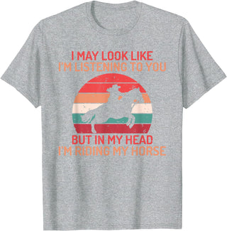 Horse Gifts and Acessories In my Head im Riding my Horse Horse Riding T-Shirt - Heather Grey