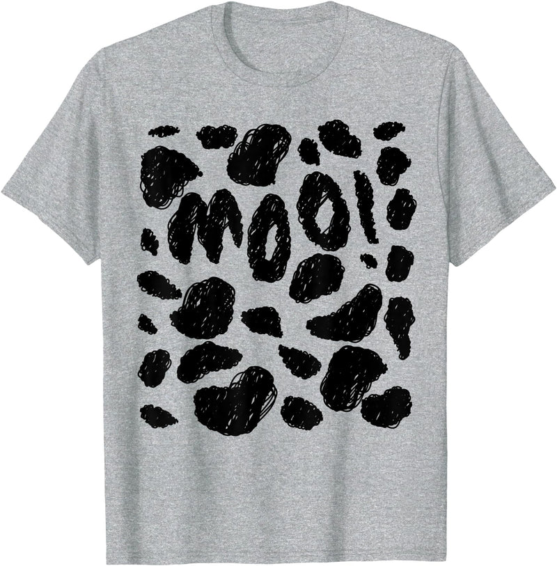 Cow Print Tees Cow Costume Funny & Cute Calf Halloween Doodle T-Shirt - Heather Grey