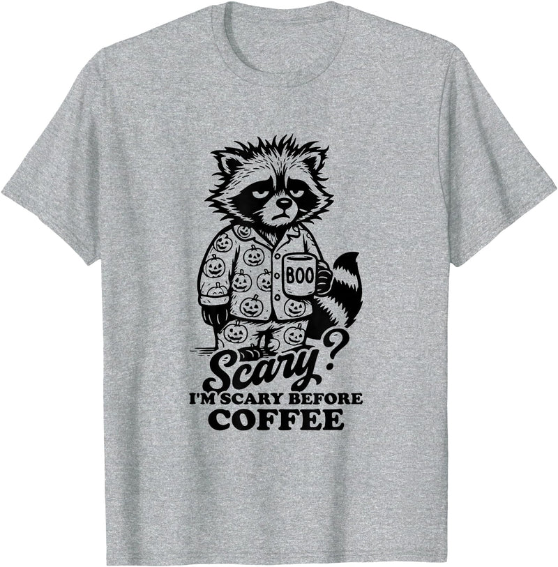 I'm scary before coffee raccoon halloween apparel I'm Scary Before Coffee T-Shirt - Heather Grey