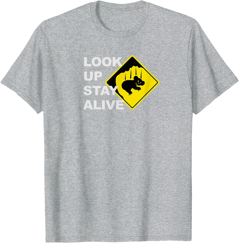 Drop Bear Meme Beware Drop Bears Look Up Stay Alive Funny Aussie TShirt T-Shirt - Heather Grey