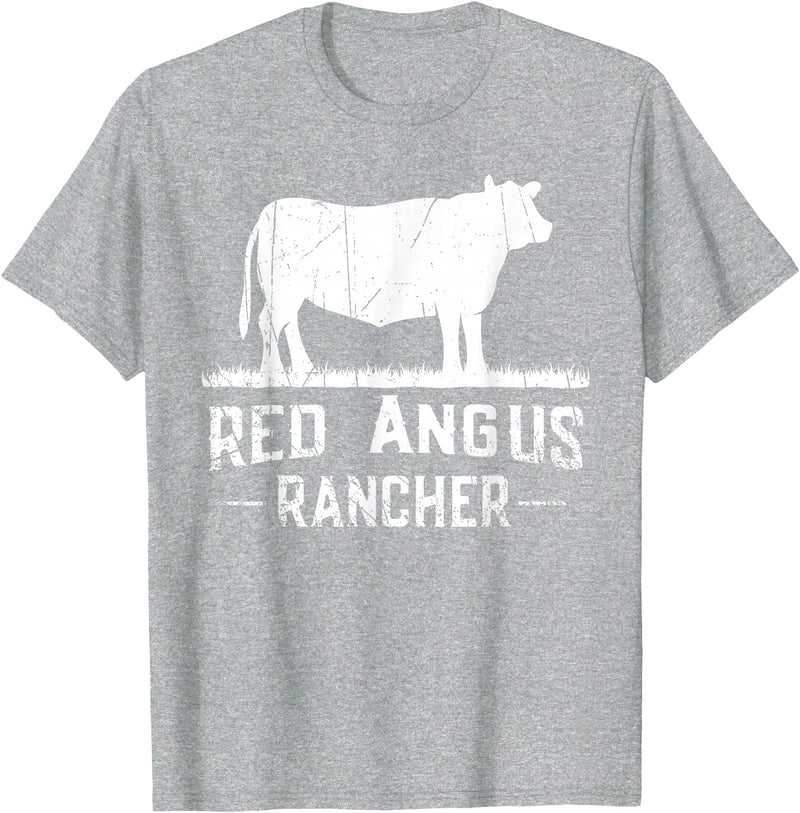 Funny Red Angus Farmer Gift for Cattle Lover Cow Breeder - Red Angus Rancher T-Shirt - Heather Grey
