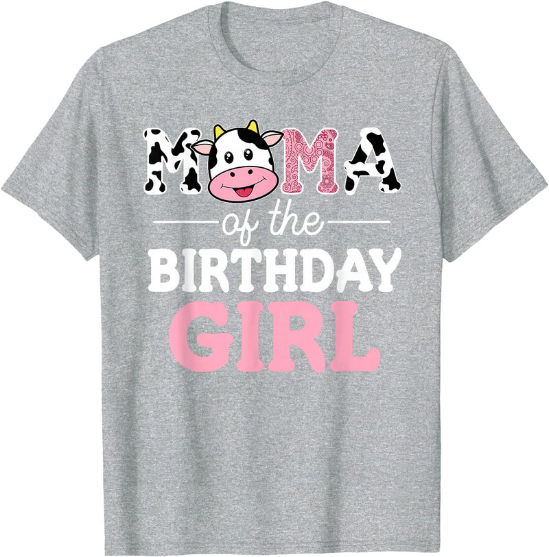Cow Birthday Shirts For Family Men Women Cow Lover Mama of The Birthday Girl Shirt Farm Cow Mommy Mom 1st T-Shirt - Heather