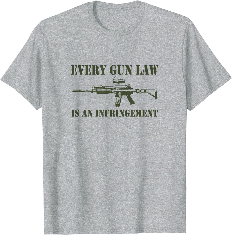Tronic Tees M4A1 Every Gun Law Is An Infringement 2nd Amendment T-Shirt - Heather Grey