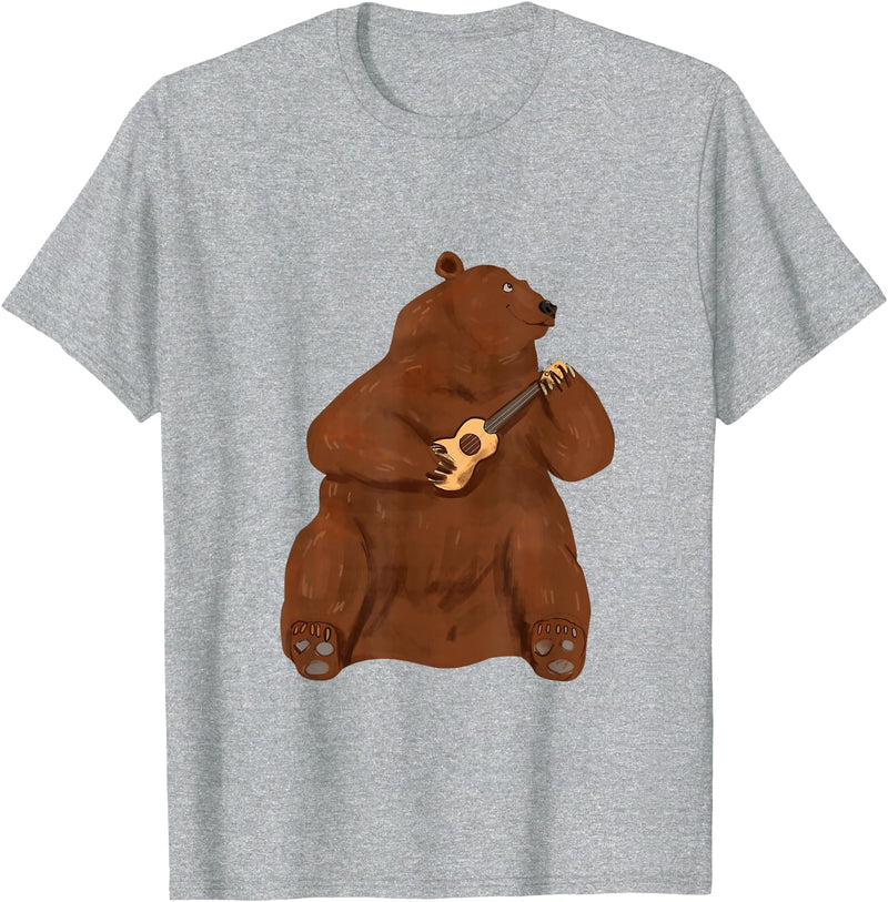 Ukulele Gifts & Accessories Grizzly Brown Bear Ukulele Guitar - Guitarist Uke T-Shirt - Heather Grey