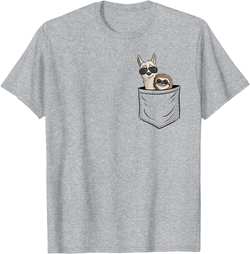 Llama Alpaca Gifts By Skizzenmonster Hipster Llama & Sloth With Sunglasses T-Shirt - Heather Grey