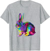 Cute Rainbow Color Bunny Vibrant Meadow Rabbit Tribute T-Shirt in Heather Grey