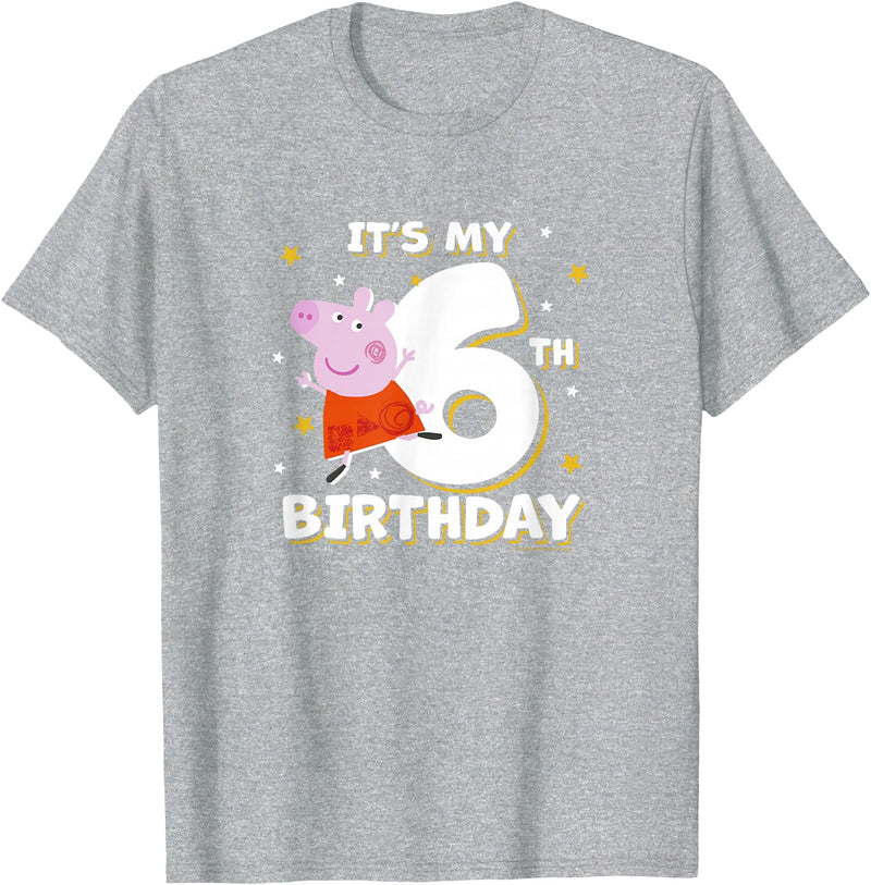 Peppa Pig It's My 6th Birthday Holiday Stars Celebration T-Shirt - Heather Grey