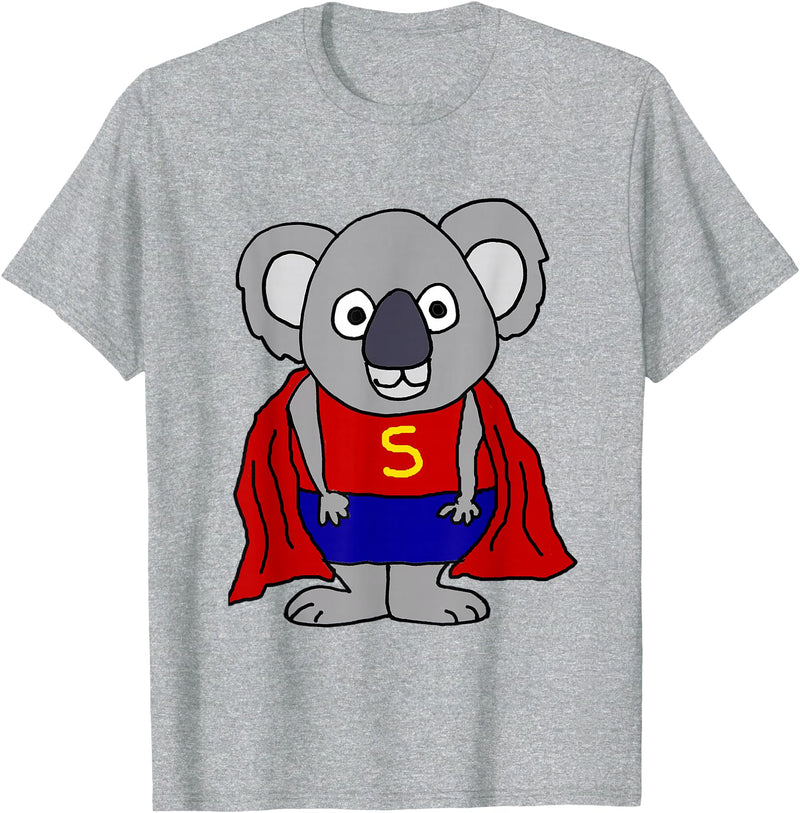 Smileteesall Funny Koala Bear Superhero Cartoon T-Shirt - Heather Grey