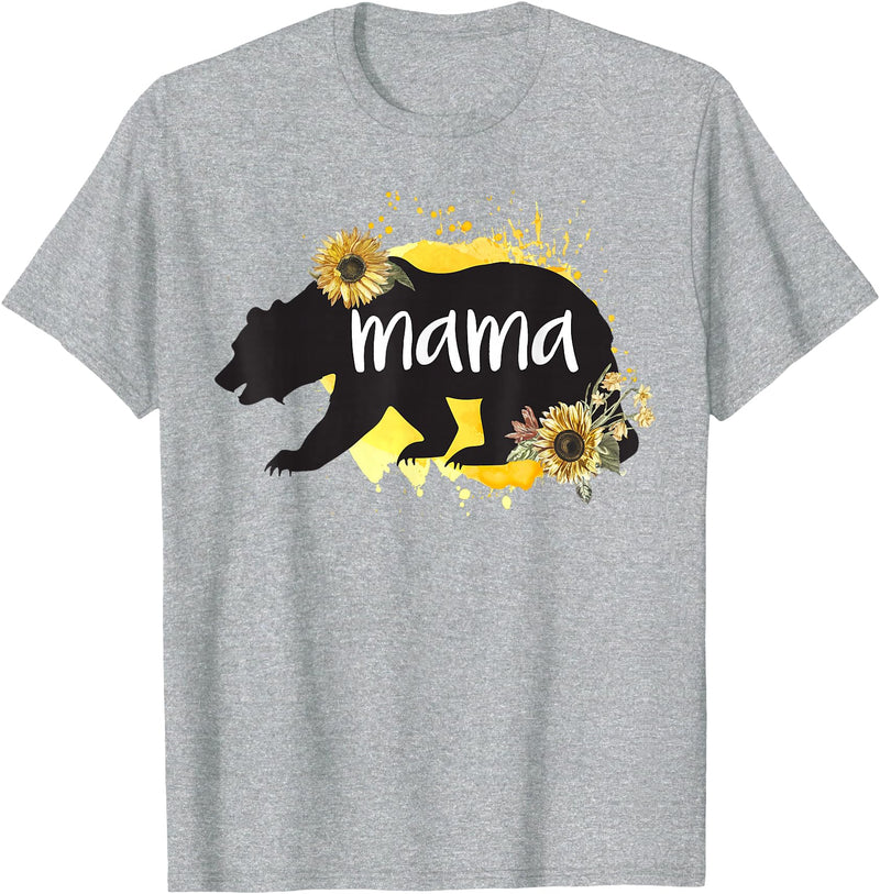 Classy Mom Quotes Co. Mama Bear Sunflower Cute Watercolor Best Mom Ever Theme T-Shirt - Heather Grey