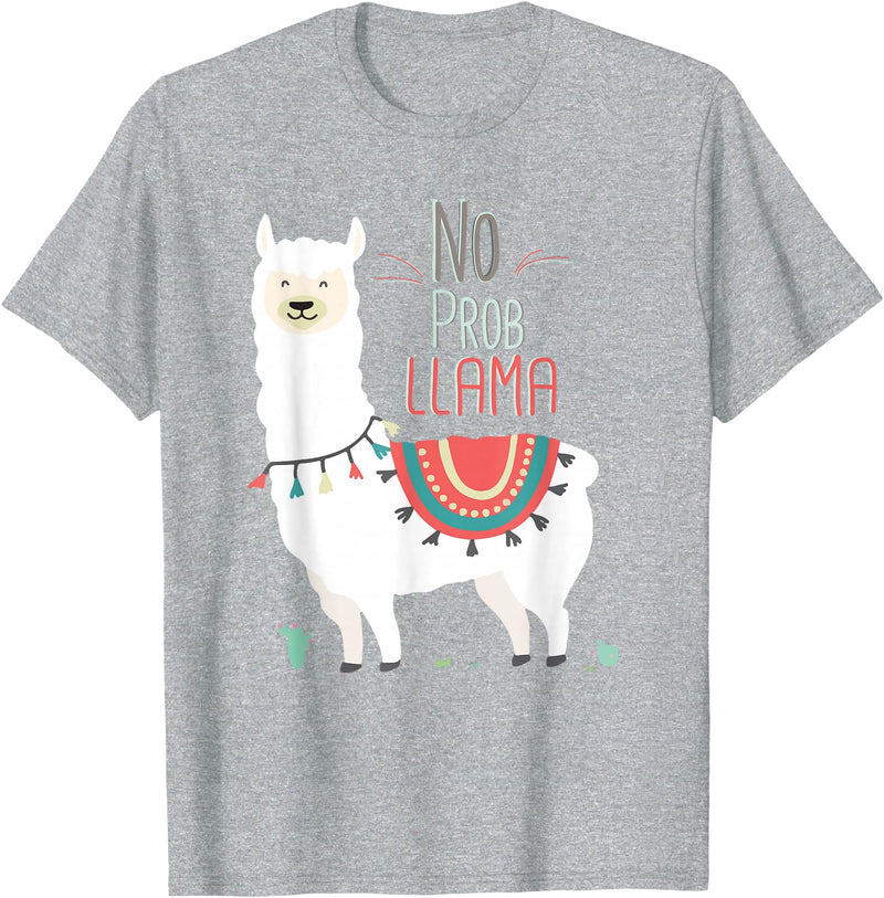 No Prob llama Shirt, No Problama Funny Lama Tee Lamaste T-Shirt - Heather Grey
