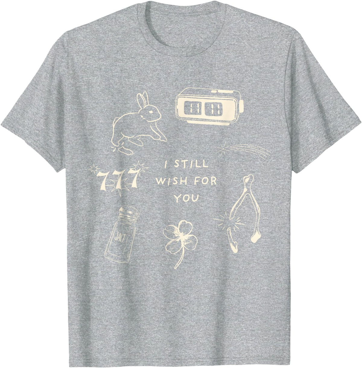I Still Wish for You Lucky Rabbit 1111 Stars Clover Signs T-Shirt in Heather Grey