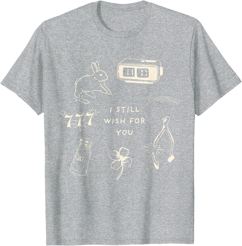 I Still Wish for You Lucky Rabbit 1111 Stars Clover Signs T-Shirt in Heather Grey