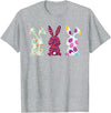 Cute Pink Leopard Eggs Flower Happy Easter Bunny Rabbit T-Shirt in Heather Grey
