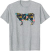 Cow Floral Silhouette Cattle Farm Lover Floral Cow Silhouette Womens Girls Cow Farm Animal T-Shirt - Heather Grey