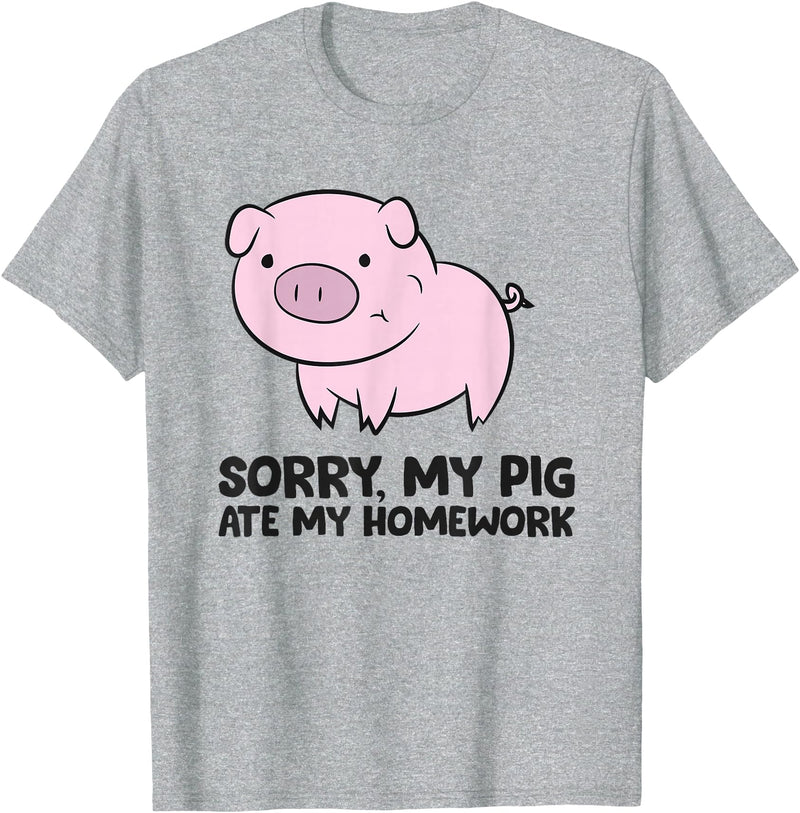 Funny Pig Farmer Gifts School Love Pigs Sorry, My Pig Ate My Homework T-Shirt - Heather Grey