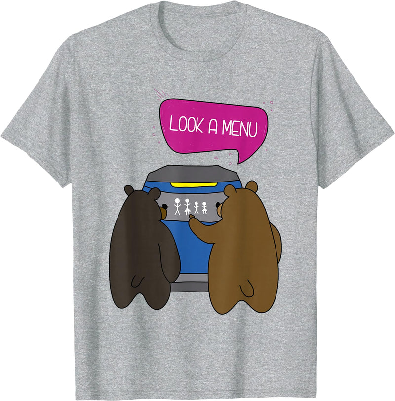 Grizzly Family Sticker Bear Tees Look A Menu Funny Bear Camping T-Shirt T-Shirt - Heather Grey